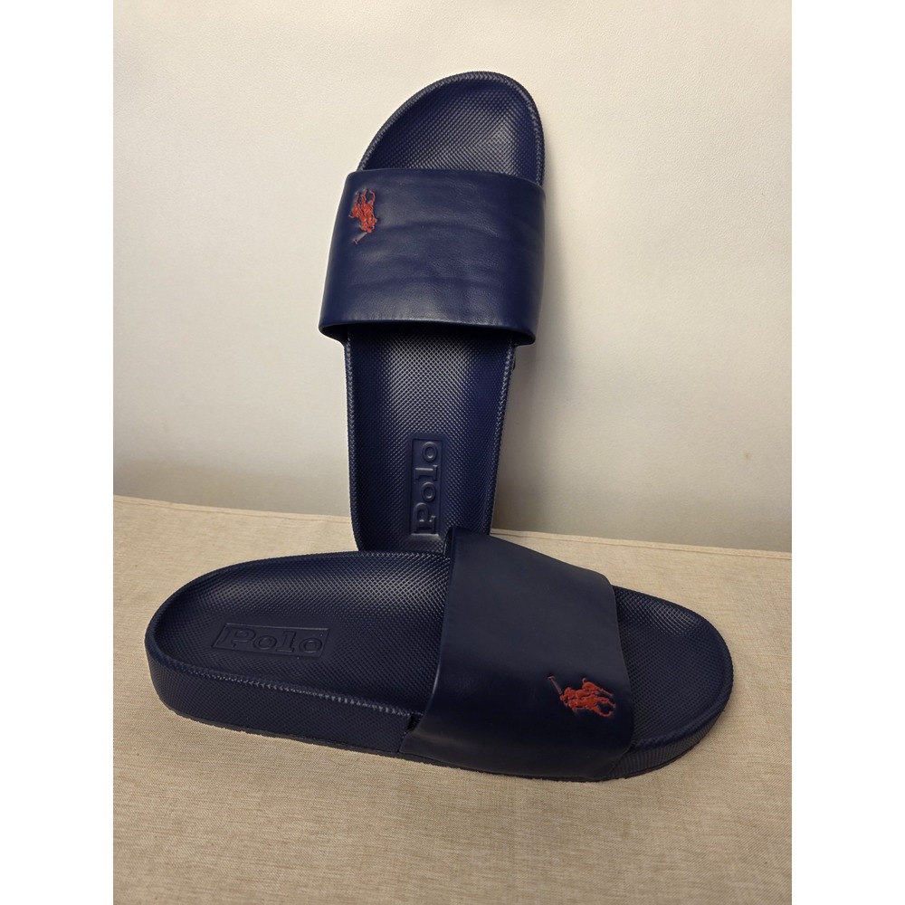 Polo Ralph Lauren Cayson Slide Sandals Navy Red Logo Synthetic Men's 11d